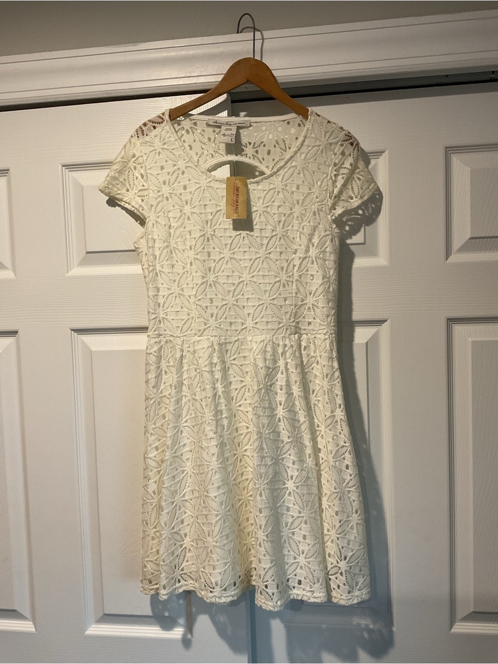 NWT American Rag White Eyelet Summer Mini Dress Boho Chic Summer size L